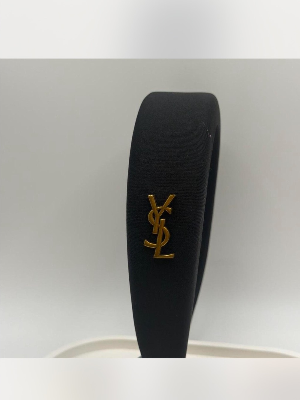 Yves Saint Laurent Black Padded Headband with Gold YSL Emblem